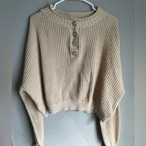 Cropped slouchy Henley sweater